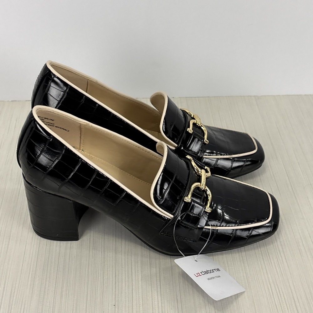 Liz Claiborne Womens Faux Leather Croc Malone Chunky Heel Loafer Sz 7 M NEW - Picture 6 of 8